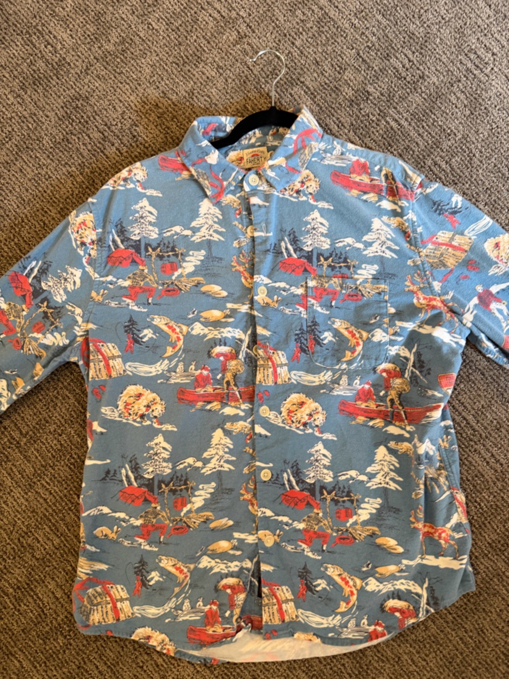 Faherty Blue Scenic Print Cotton Button-Up Jacket